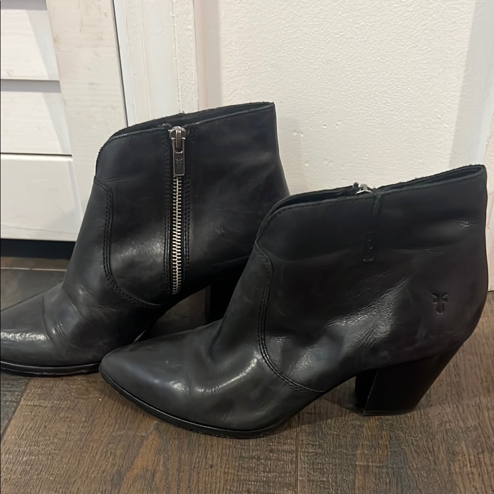 Frye Black Leather Ankle Boots